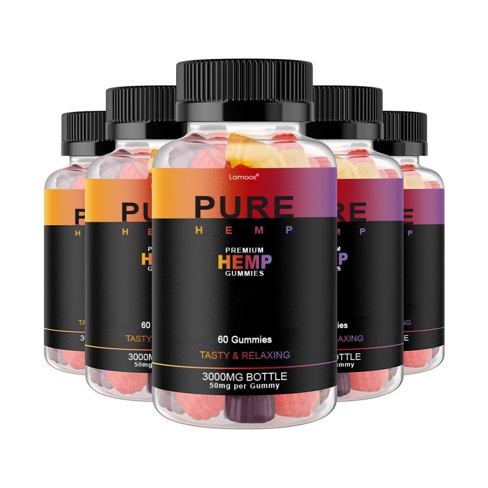 Pure Hemp Gummies 5 Pack - Natural Stress Relief & Sleep Aid - Vegan CBD Edibles for Relaxation & Wellness | Perfect for Nighttime, Travel & Daily Calm
