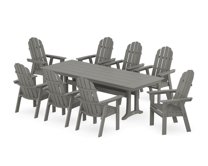 POLYWOOD Vineyard 9-Piece Curveback Adirondack Farmhouse Outdoor Dining Set with Trestle Legs - Perfect for Patio, Garden, and Backyard Gatherings