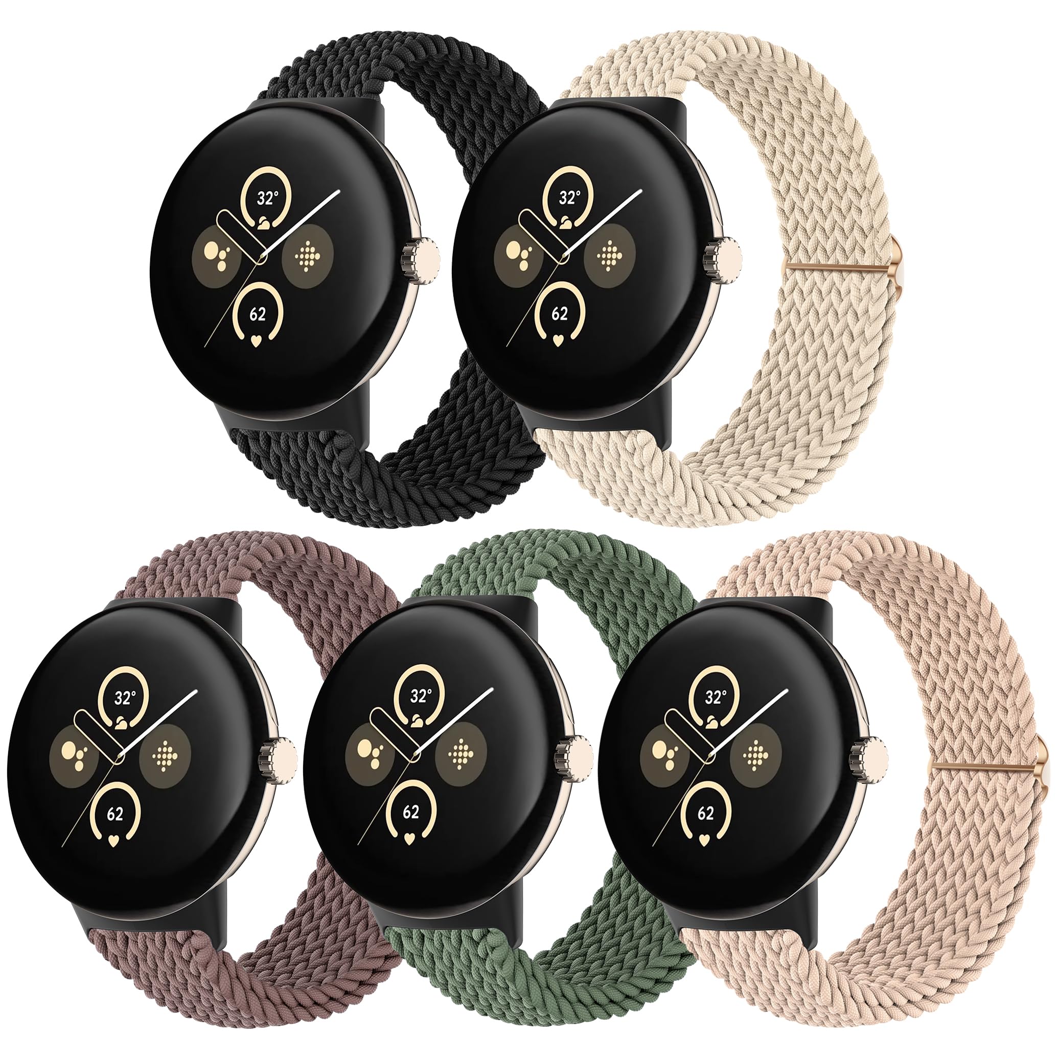 Braided Nylon Watch Bands for Google Pixel Watch 3 41mm & Pixel Watch 2 - 5 Pack Stretchy Elastic Replacement Straps for Women - Perfect for Workouts, Running & Everyday Wear