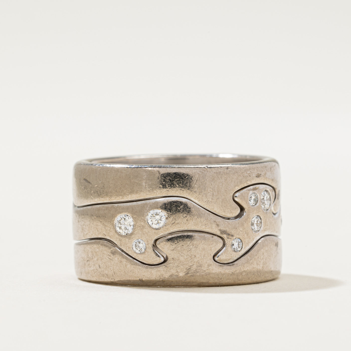 Georg Jensen Scattered Diamond Cigar Band Ring - 0.24ctw Diamond Wedding Band, Size 6.25 - Perfect for Engagement, Anniversary & Special Occasion Gifts