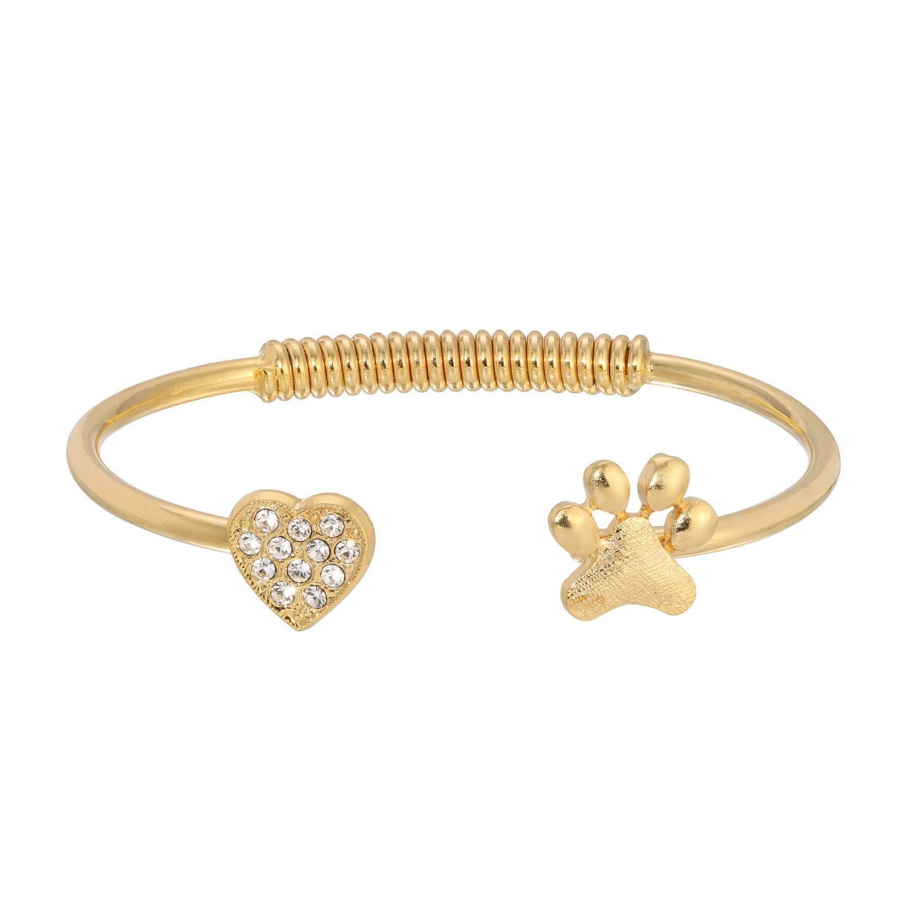 1928 Jewelry Crystal Heart & Paw Spring Cuff Bracelet - Elegant Adjustable Bangle for Women, Perfect for Valentine's Day, Mother's Day & Everyday Wear