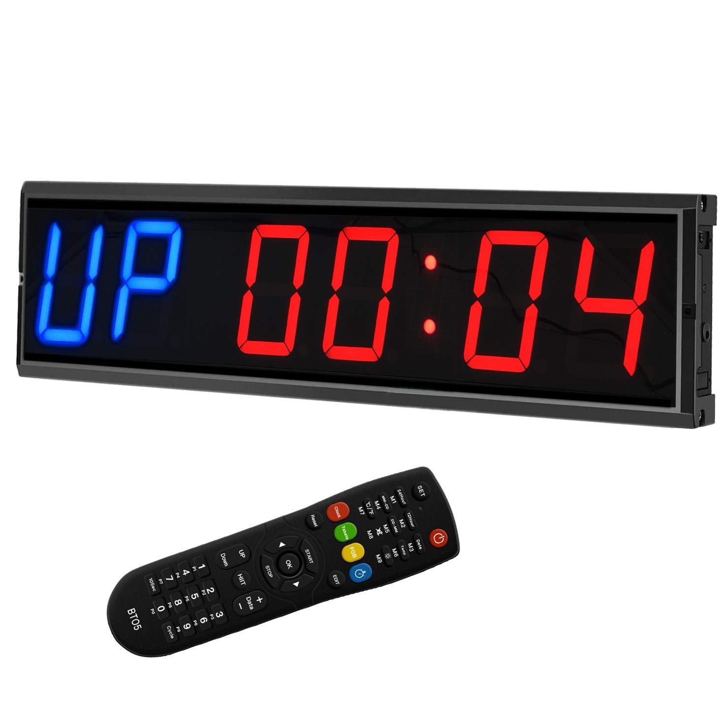 LED Interval Timer Count Down/Up Clock Stopwatch with 2 Blue & 4 Red Displays - Perfect for Gym Workouts, Cooking, and Classroom Activities