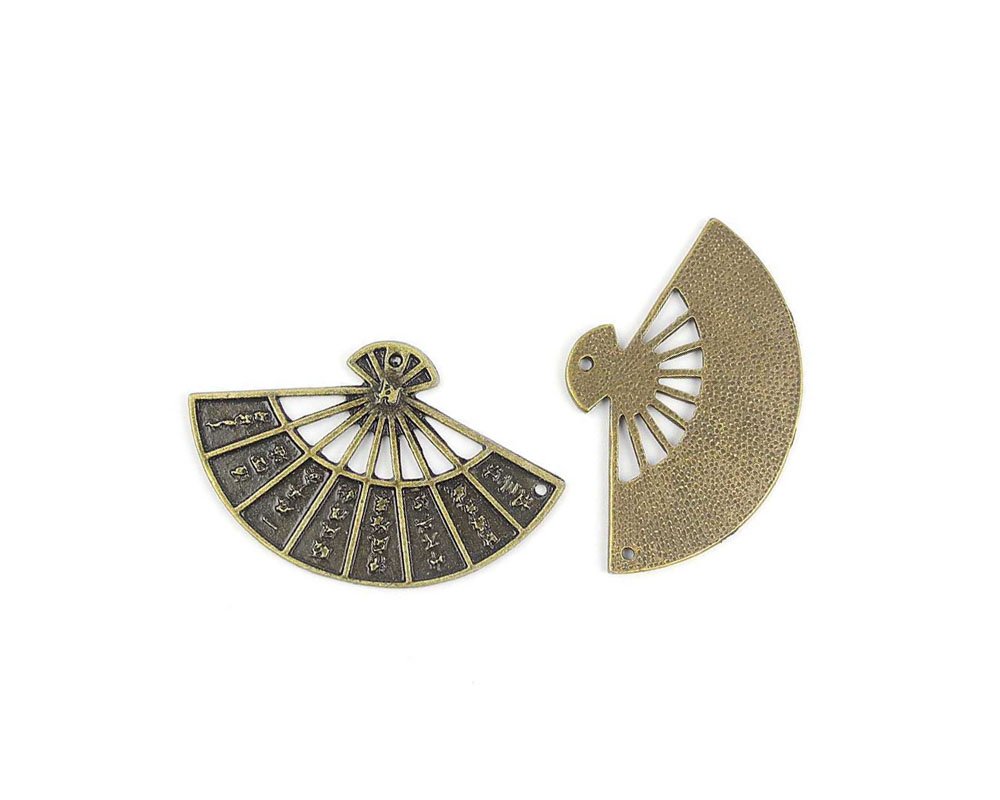 Chinese Fan Charm FH003 - Ancient Bronze Jewelry Pendant for Necklace & Bracelet Making - Bulk DIY Craft Supplies for Boho, Vintage & Ethnic Style Jewelry Designs