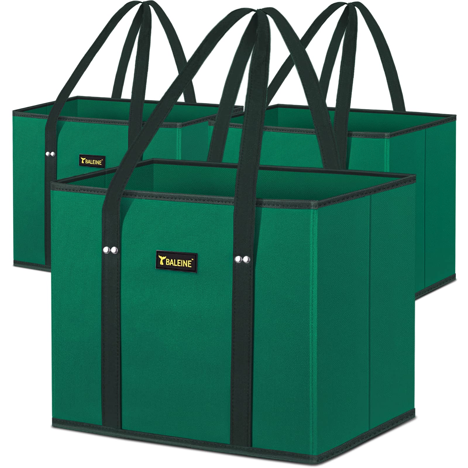 BALEINE 3-Pack Reusable Grocery Bags - Foldable Shopping Tote with Reinforced Bottom & Sturdy Handles (Green) - Perfect for Grocery Shopping, Farmers Market & Eco-Friendly Errands
