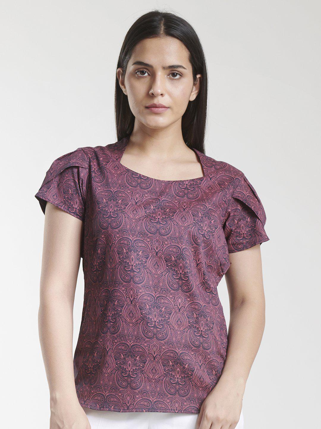 Stylish Purple Print Cotton Top for Women - Comfortable & Trendy Casual Wear for Everyday Outfits