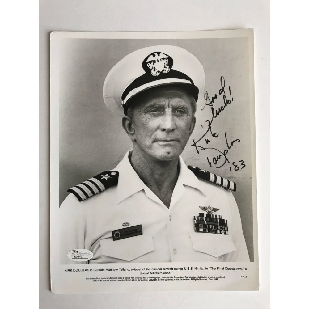 Kirk Douglas Autographed 8x10 Photo with JSA COA - The Final Countdown Movie Memorabilia - Perfect for Collectors, Fans & Home Theater Decor