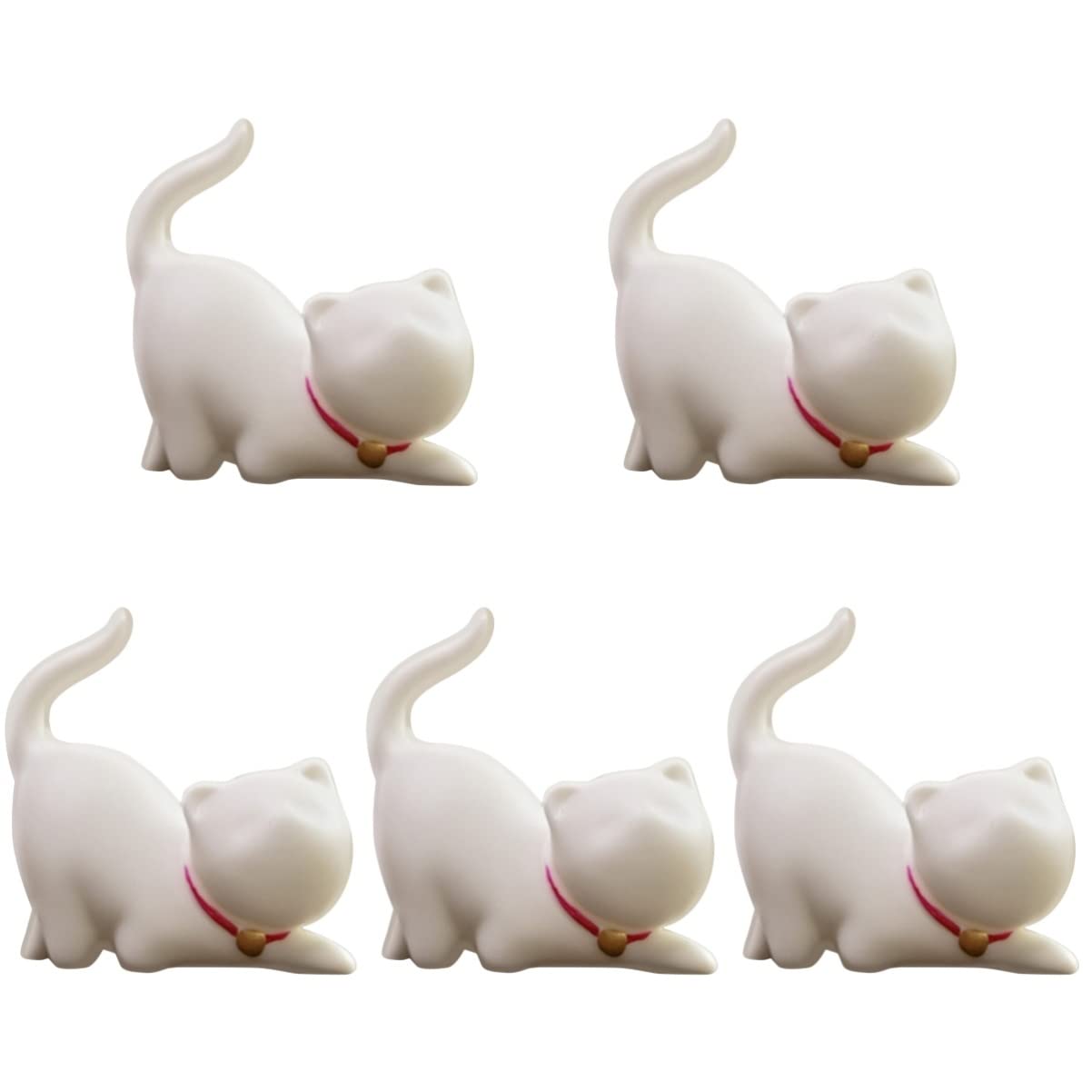 5 Pack Mini Cat Figurines - Porcelain Tabletop Decor for Bedroom, Office & Living Room | Cute Small Cat Statues for Home Decoration, Gift & Shelf Display