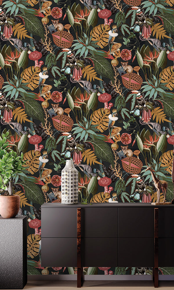 Charcoal A Tropical Soiree Wallpaper R6494 - Exotic Palm Leaf Peel and Stick Wallpaper for Living Room, Bedroom, Bathroom Decor | Easy to Install & Removable