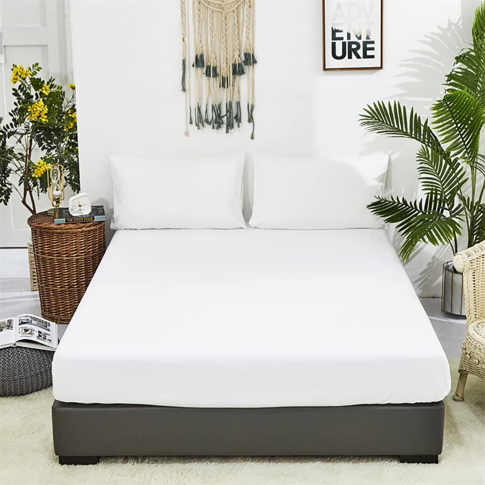 Premium 4-Piece White Bed Sheet Set - Queen Size, 100% Cotton, Soft & Breathable (1 Fitted Sheet, 1 Flat Sheet, 2 Pillowcases) for Men & Women - Perfect for Home, Hotel, Dorm & Guest Room Comfort
