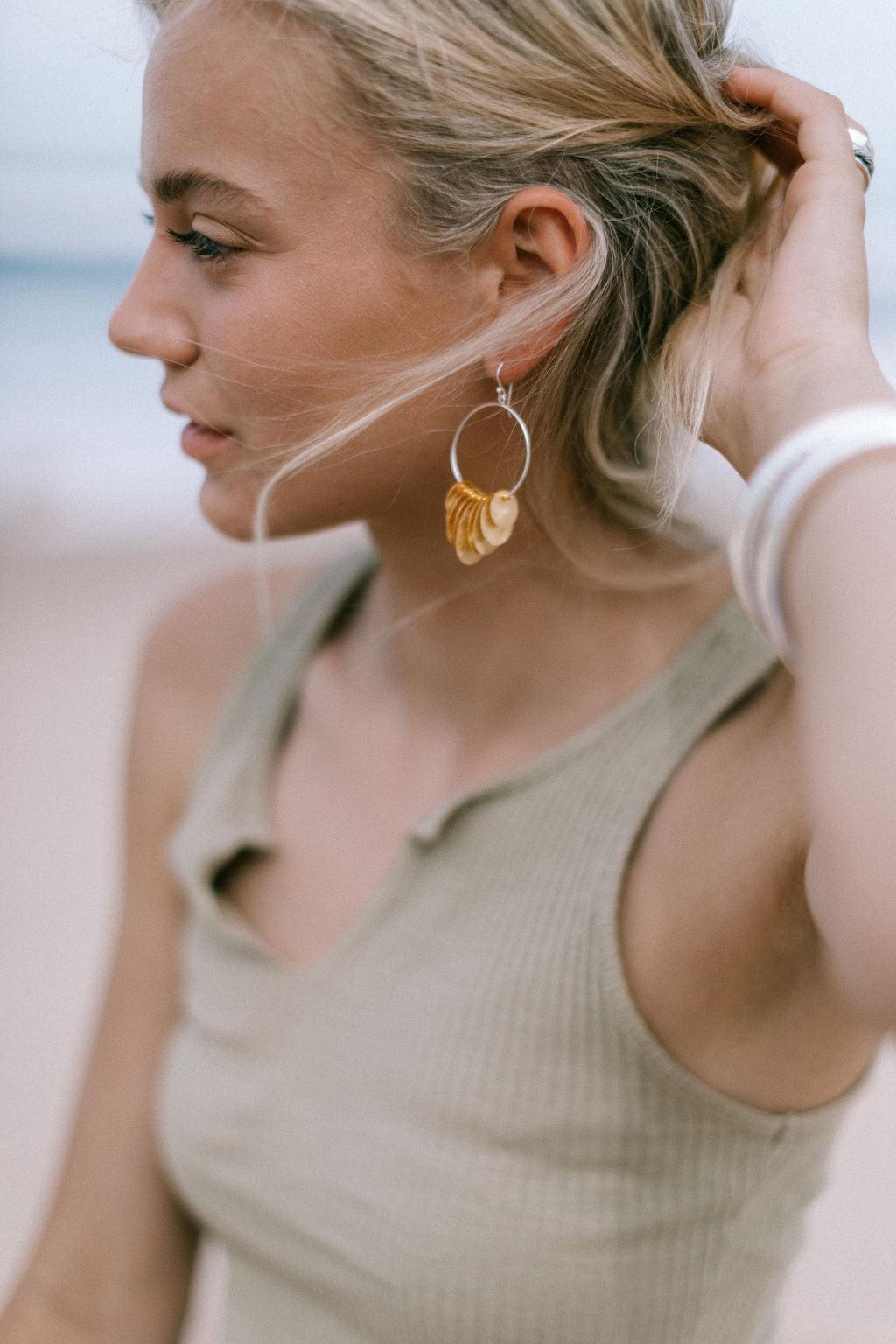 9 Disc Hoop Earrings - Gold Plated Dangle Earrings for Women, Trendy Party & Everyday Wear