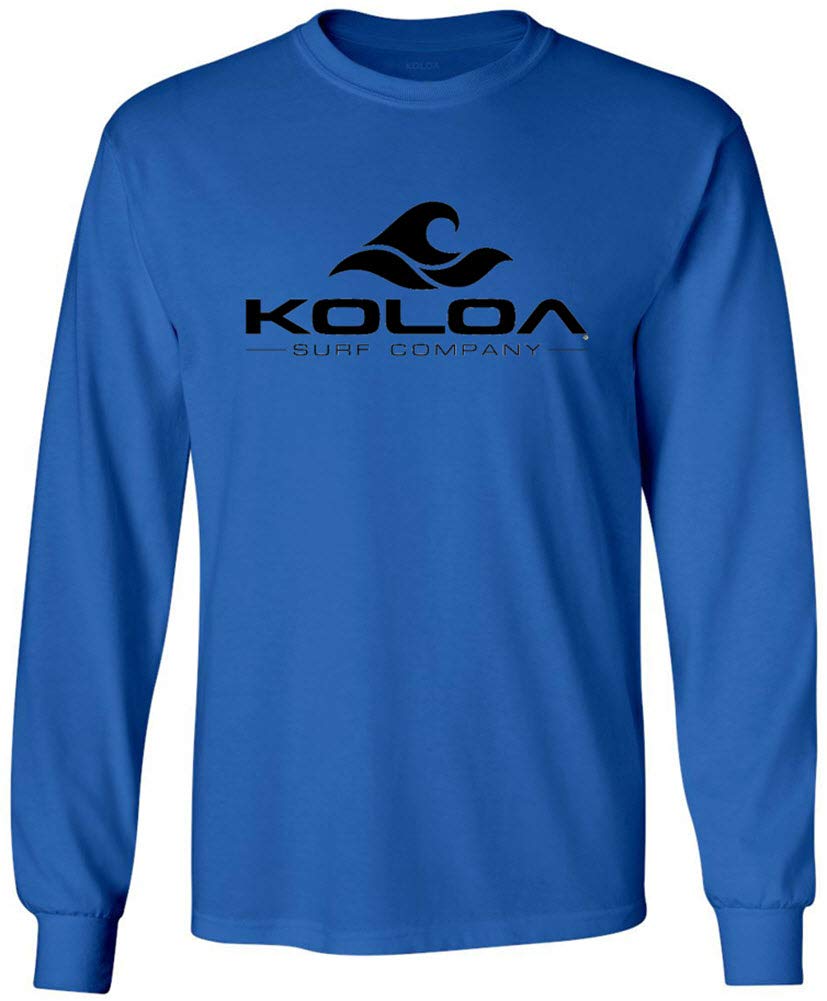 Koloa Surf Wave Logo Long Sleeve Heavy Cotton T-Shirt for Men - Regular, Big & Tall Sizes - Comfortable Beachwear & Casual Surf Style Apparel