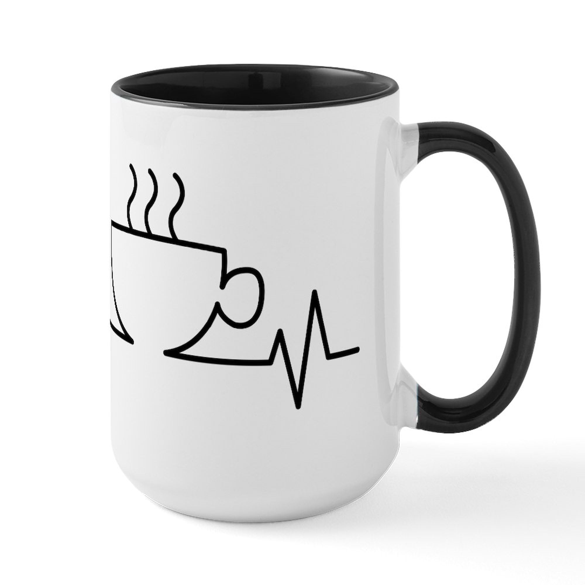 CafePress Coffee Heartbeat 15 oz (444 ml) Ceramic Coffee Mug - Perfect for Home, Office & Gifts - Ideal for Coffee, Tea & Hot Beverages