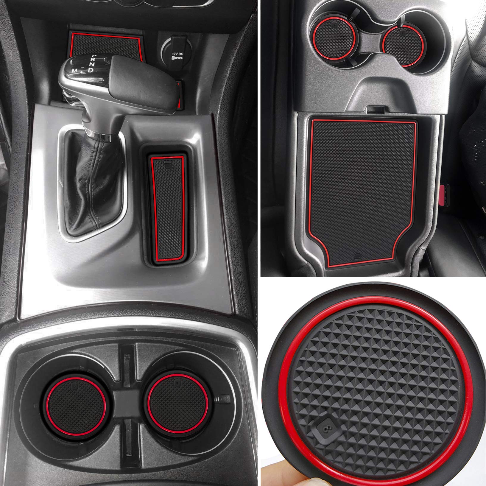 Auovo Premium Anti-Dust Car Accessories Set - 24pcs Custom Interior Mats for Cup Holders, Center Console & Door Pockets (2015-2023 Models, Red) | Perfect for Road Trips & Daily Commute