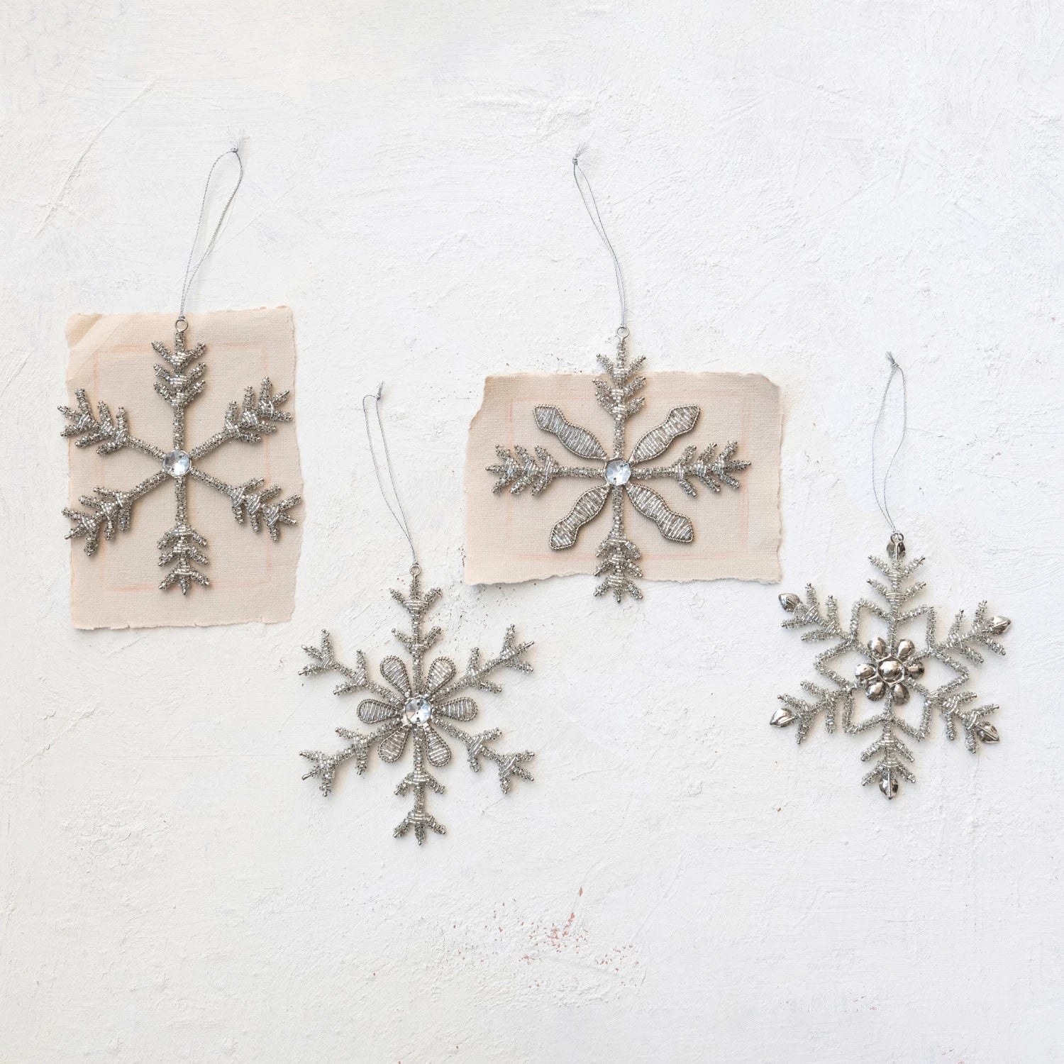 Handmade Metal & Glass Bead Snowflake Christmas Tree Ornament - Elegant Holiday Decor for Xmas Tree, Home, Office, and Gift Giving