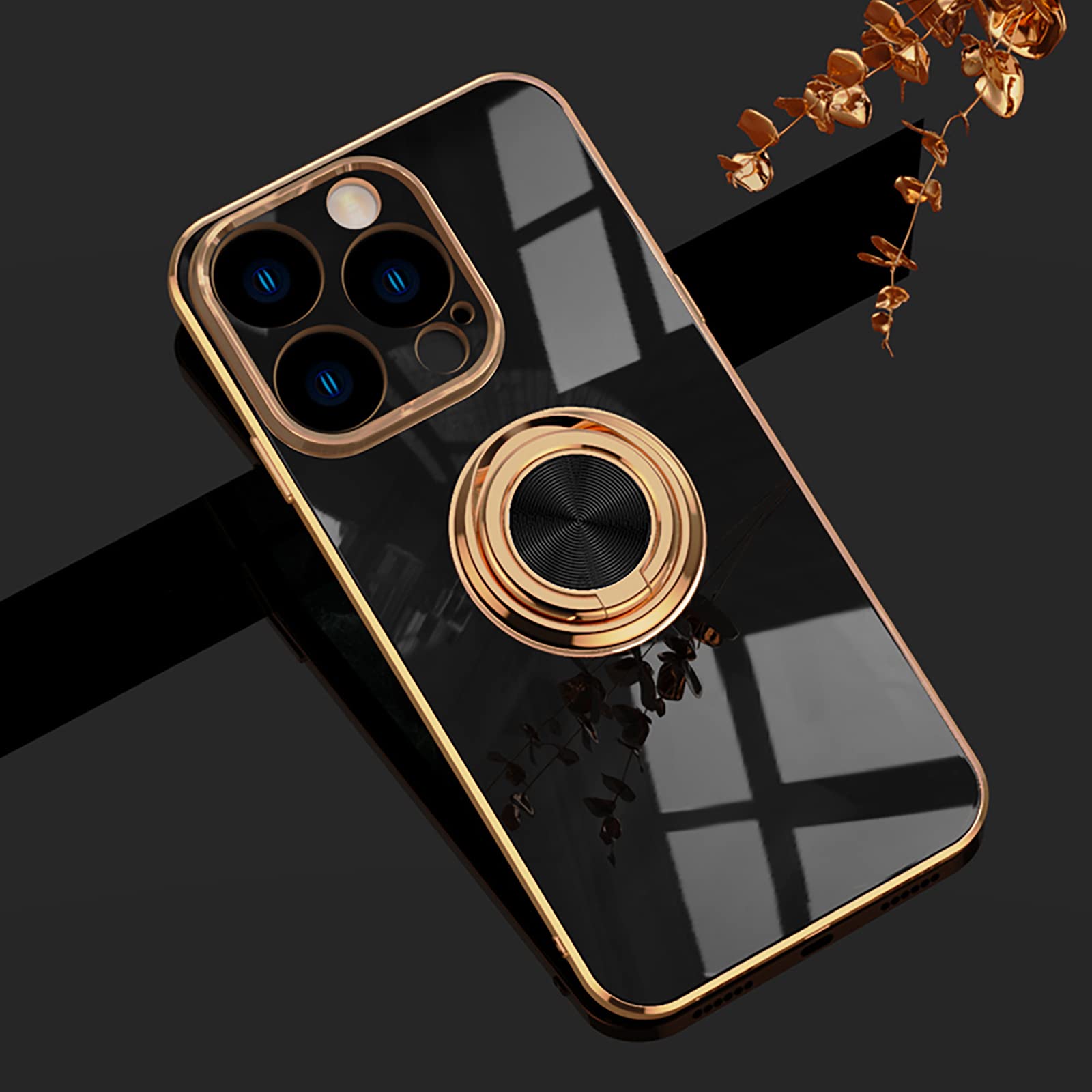 Magnetic iPhone 14 Pro Max Case with Rotatable Ring Holder & Kickstand - Slim Shockproof Protective Cover for Women & Men (6.7