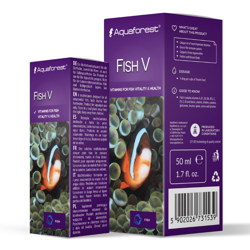 Aquaforest Fish V Multivitamins for Saltwater & Freshwater Fish - 10ml/50ml Bottle - Enhance Fish Health & Immunity - Ideal for Aquariums & Fish Tanks