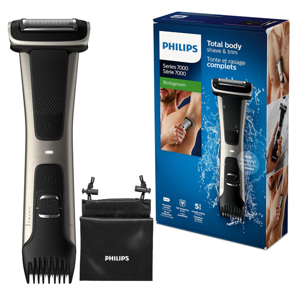 PHILIPS BG7025/15 Body & Intimate Area Trimmer for Men - Waterproof Manscaping Grooming Kit with Dual-Sided Trimmer - Perfect for Body Hair, Chest, Back & Sensitive Areas