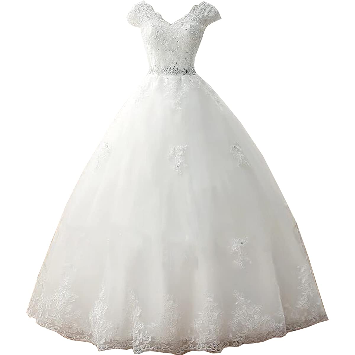 Elegant Plus Size Women's Cap Sleeve V-Neck Sequin Prom Wedding Dress with Decal Train - Perfect for Formal Events, Evening Gala & Special Occasions