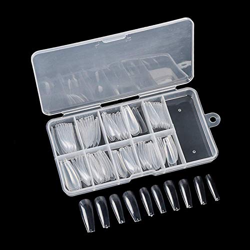 Shidara 100Pcs Clear Acrylic Fake Nails Full Cover Tips - Coffin Ballerina UV Gel Nail Kit for Manicure | False Nails for Women | Perfect for Parties, Weddings & Daily Wear