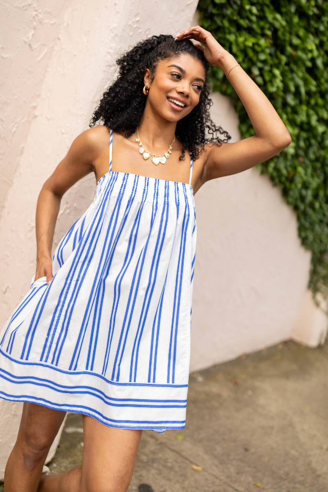 Completely Me Women's Blue Striped Dress - Casual Summer Flowy Midi Dress for Beach, Party & Everyday Wear