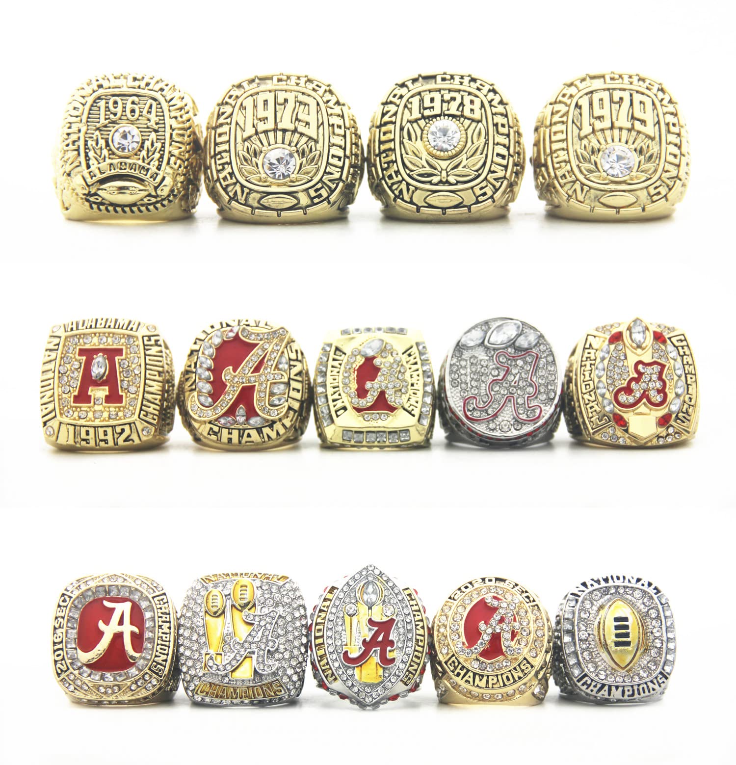 Alabama Crimson Tide Championship Rings Collection (1964-2020) - 14 National Titles & SEC Champions Rings - Authentic College Football Memorabilia for Men, Women & Kids - Perfect Gift for Christmas, Birthdays & Game Day Celebrations