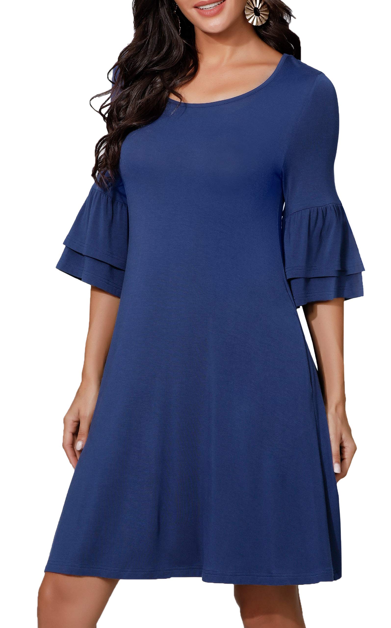 Women's Loose Fit Casual T-Shirt Dress with Pockets - Short Sleeve Summer & Fall Comfort Wear - Perfect for Beach Outings, Weekend Errands, and Casual Office Wear