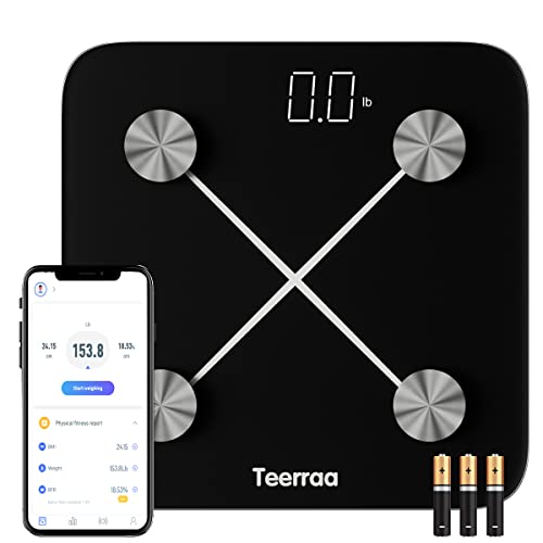 Terraa Smart Digital Bathroom Scale - Bluetooth Body Fat, Water, Muscle & BMI Analyzer with Smartphone App - Accurate Weight Tracking for Home Gym & Health Monitoring (Black) - Perfect for Fitness Enthusiasts & Weight Loss Journeys
