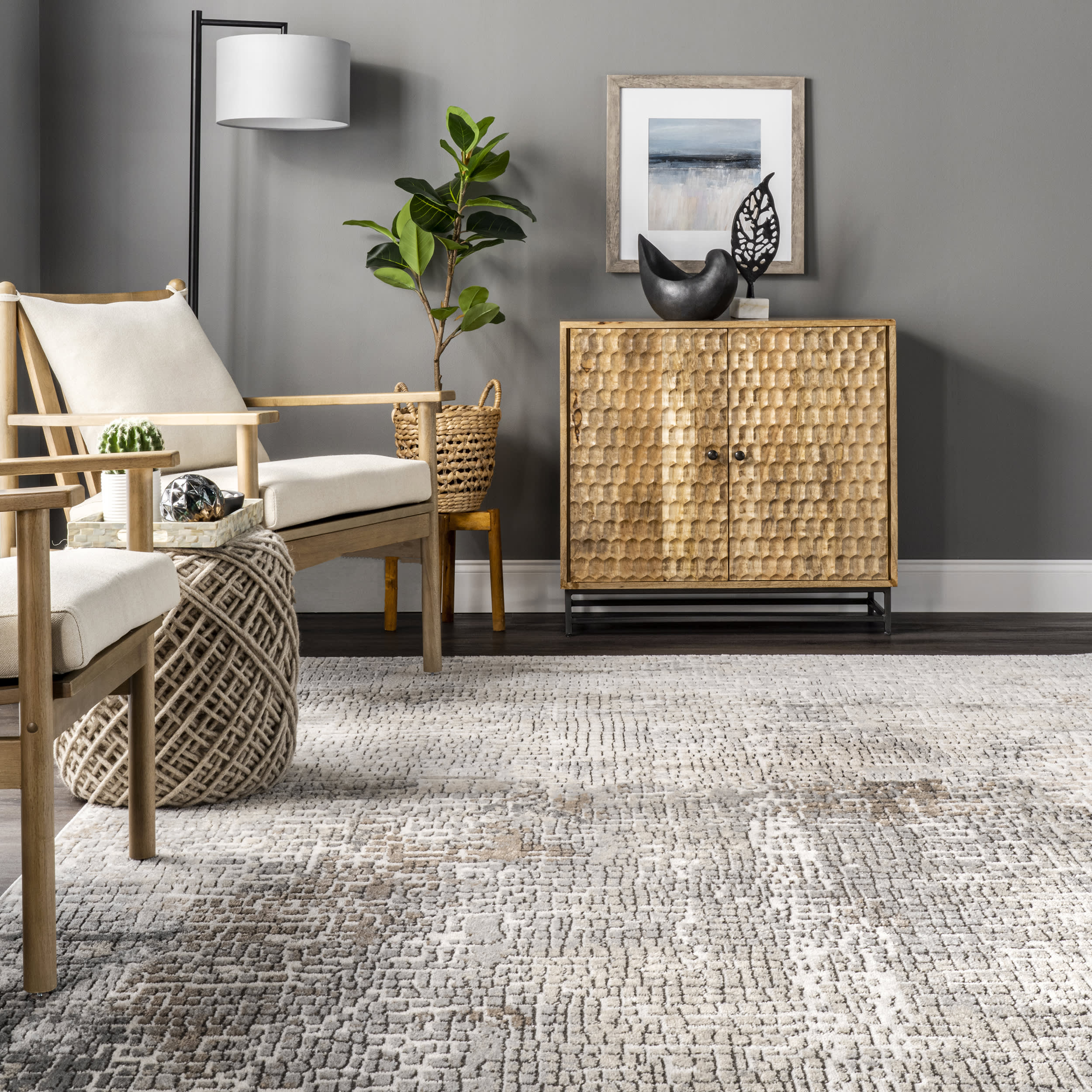 Ari Abstract Mosaic Area Rug in Beige - Modern Bohemian Decor for Living Room, Bedroom & Office