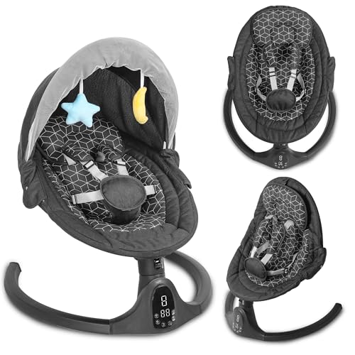 Electric Baby Swing for Newborns to Toddlers 0-9 Months - Portable Bluetooth Infant Swing with Remote Control, 10 Soothing Music, 5 Speed Settings & 3 Seat Positions - Perfect for Nursery, Bedroom or Travel Use