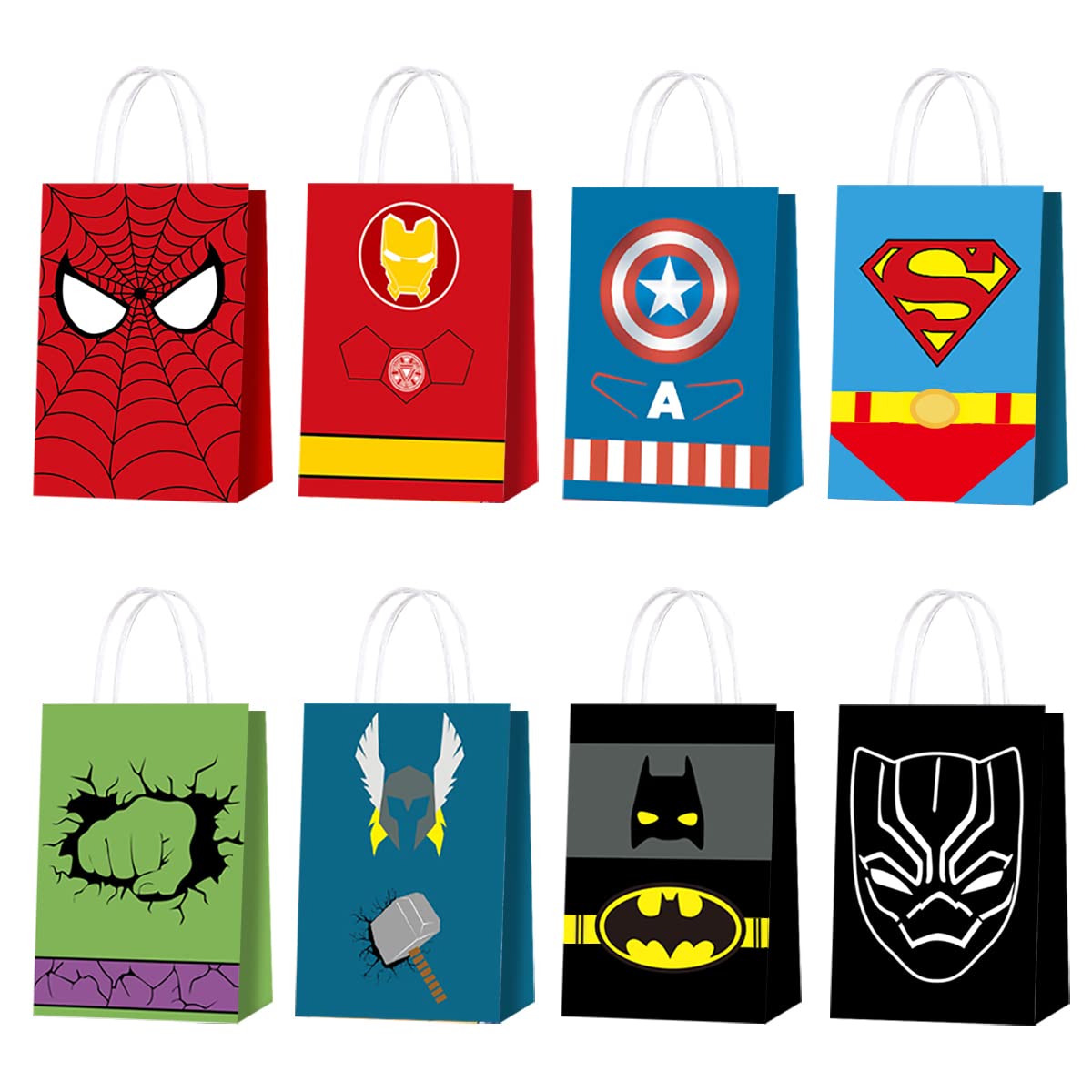 16PCS Superhero Party Favor Bags - Kraft Paper Goodie Bags for Candy & Treats - Perfect for Superhero Birthday Party Decorations & Kids' Party Favors