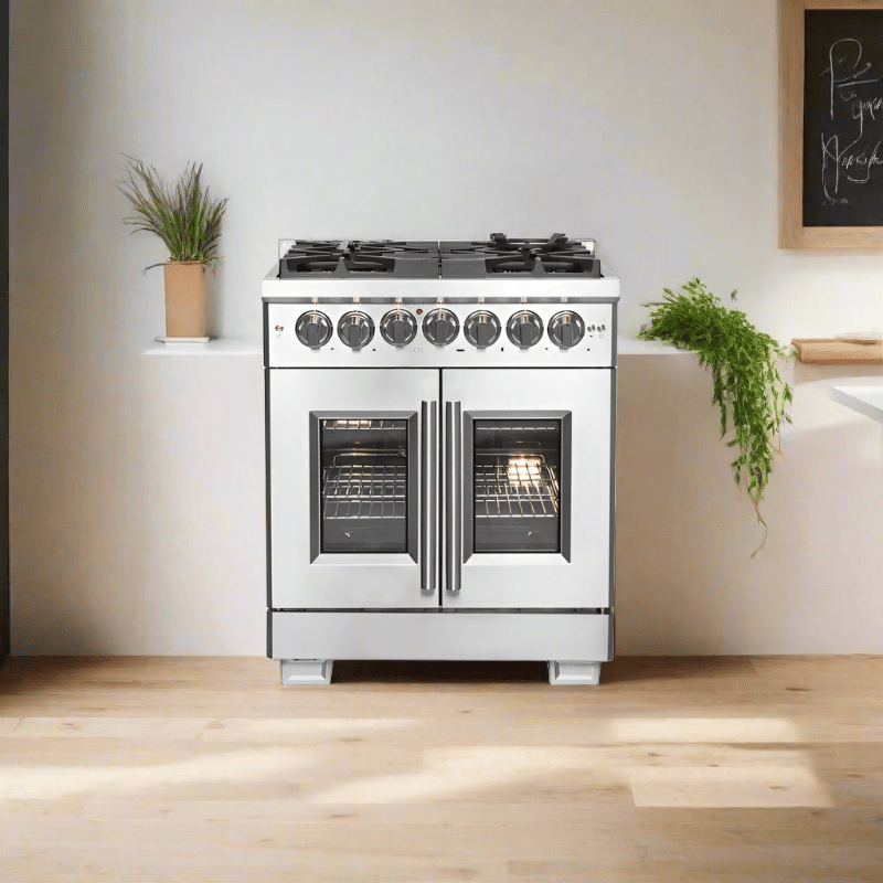 Forno 30 Inch Capriasca Dual Fuel Range - 5 Gas Burners, 100,000 BTU, French Door Electric Oven in Stainless Steel (Model FFSGS6387) - Perfect for Home Kitchens, Restaurants & Professional Chefs