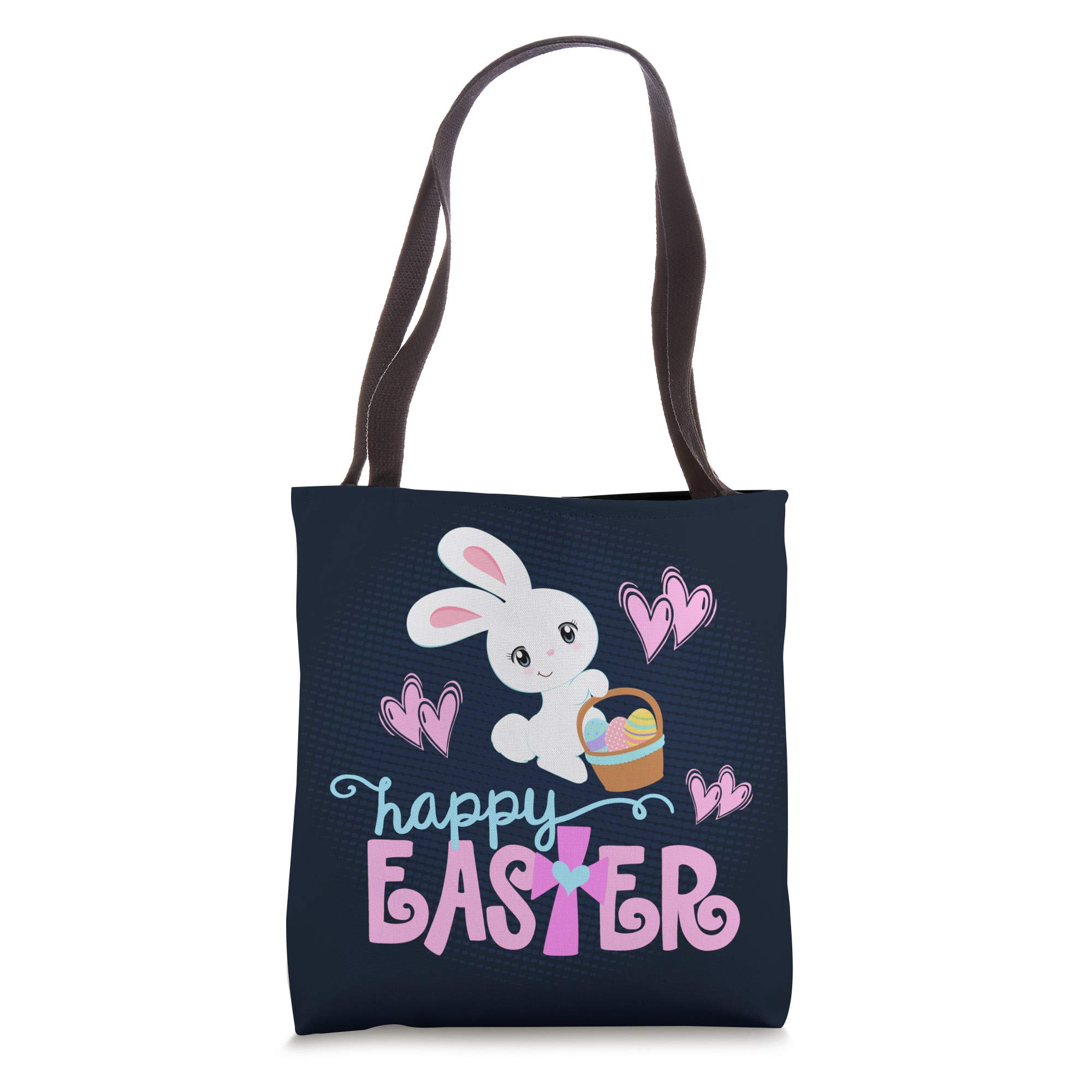 Easter Bunny Egg Hunt Basket with Christian Cross - Cute Girls Tote Bag for Easter Sunday, Church Events & Spring Celebrations