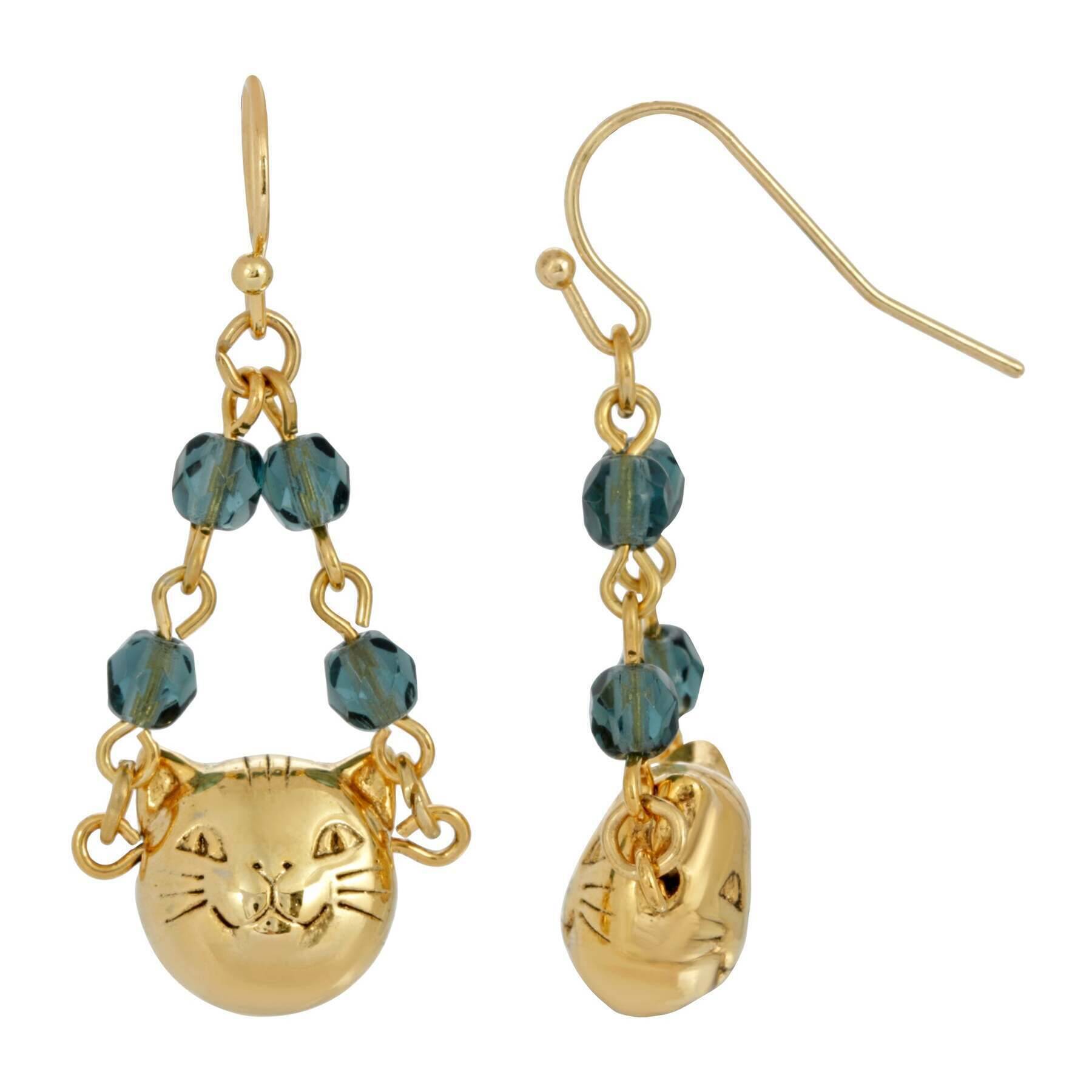 1928 Jewelry Blue Beaded Cat Face Drop Earrings - Vintage Inspired Dangle Wire Earrings for Women, Perfect for Parties, Date Nights & Gift Giving