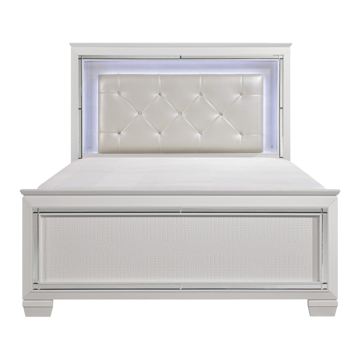 Allura White Queen Size Bed Frame with LED Lighting - Modern Platform Bed for Bedroom, Guest Room, or Dorm