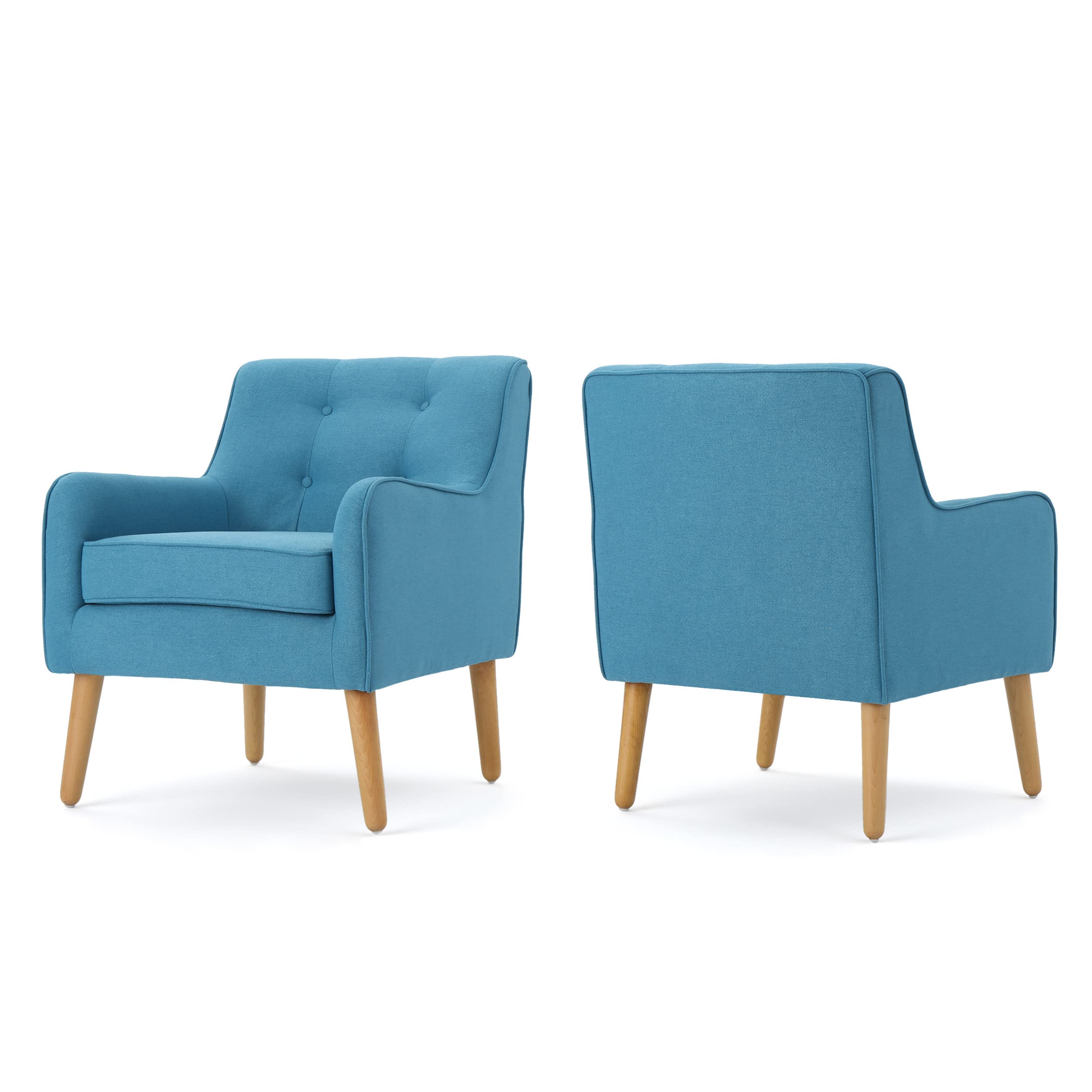 Christopher Knight Home Felicity Mid-Century Fabric Arm Chairs, 2-Piece Set, Teal Blue - Modern Living Room Seating for Home Office & Lounge Areas