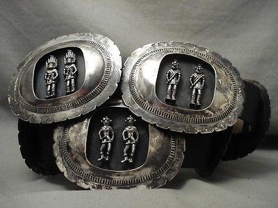 977g Largest Vintage Navajo Kachina Sterling Silver Concho Belt - Authentic Native American Jewelry for Western Fashion & Collectors
