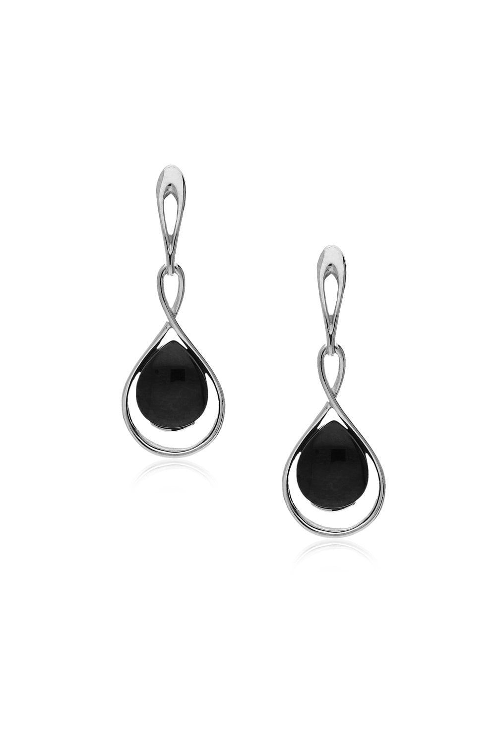 Whitby Jet Twist Drop Stud Earrings - Sterling Silver Dangle Earrings for Women - Perfect for Parties, Weddings & Evening Events