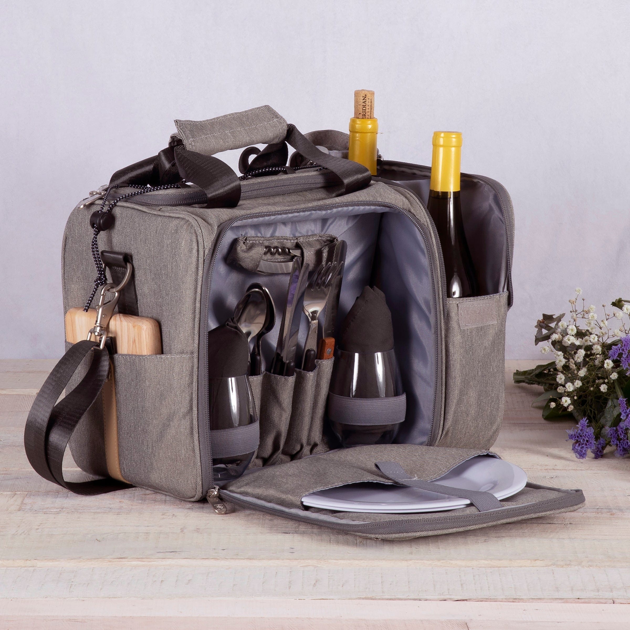 Picnic Time Malibu Frontier Edition Insulated Cooler Tote Bag - Gray with Black Accents for Beach, Camping & Outdoor Adventures