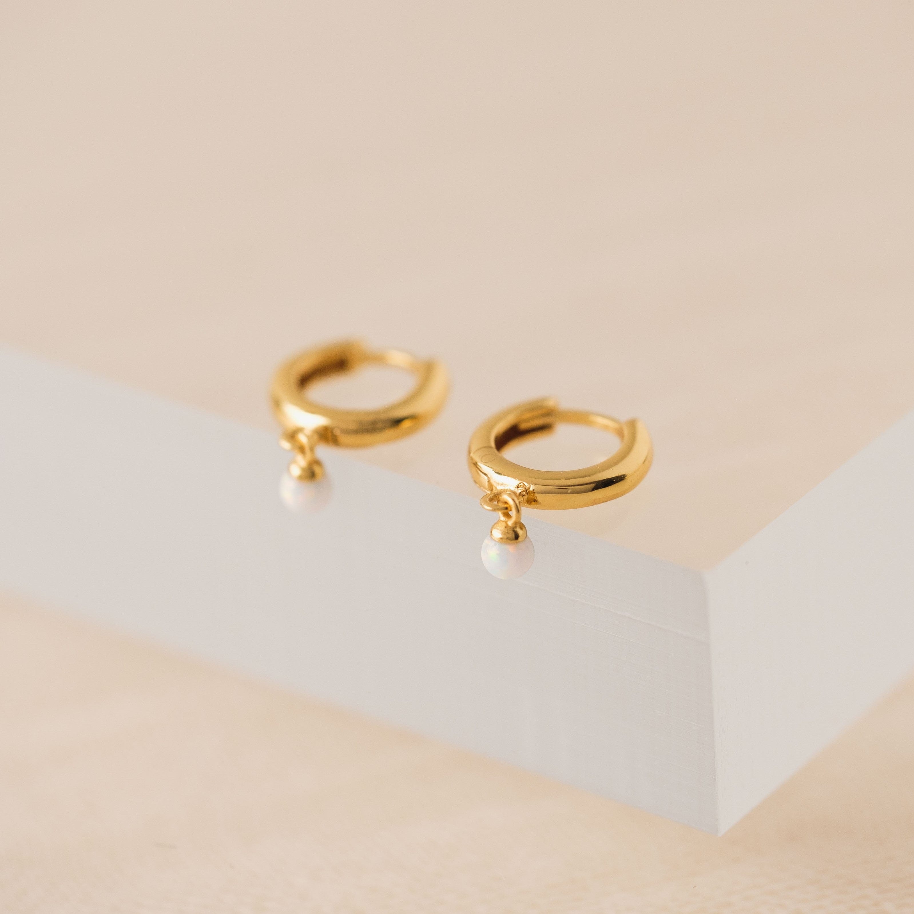 11mm Opal Huggie Drop Hoop Earrings - Dainty & Elegant Jewelry for Women - Perfect for Everyday Wear, Date Nights & Special Occasions