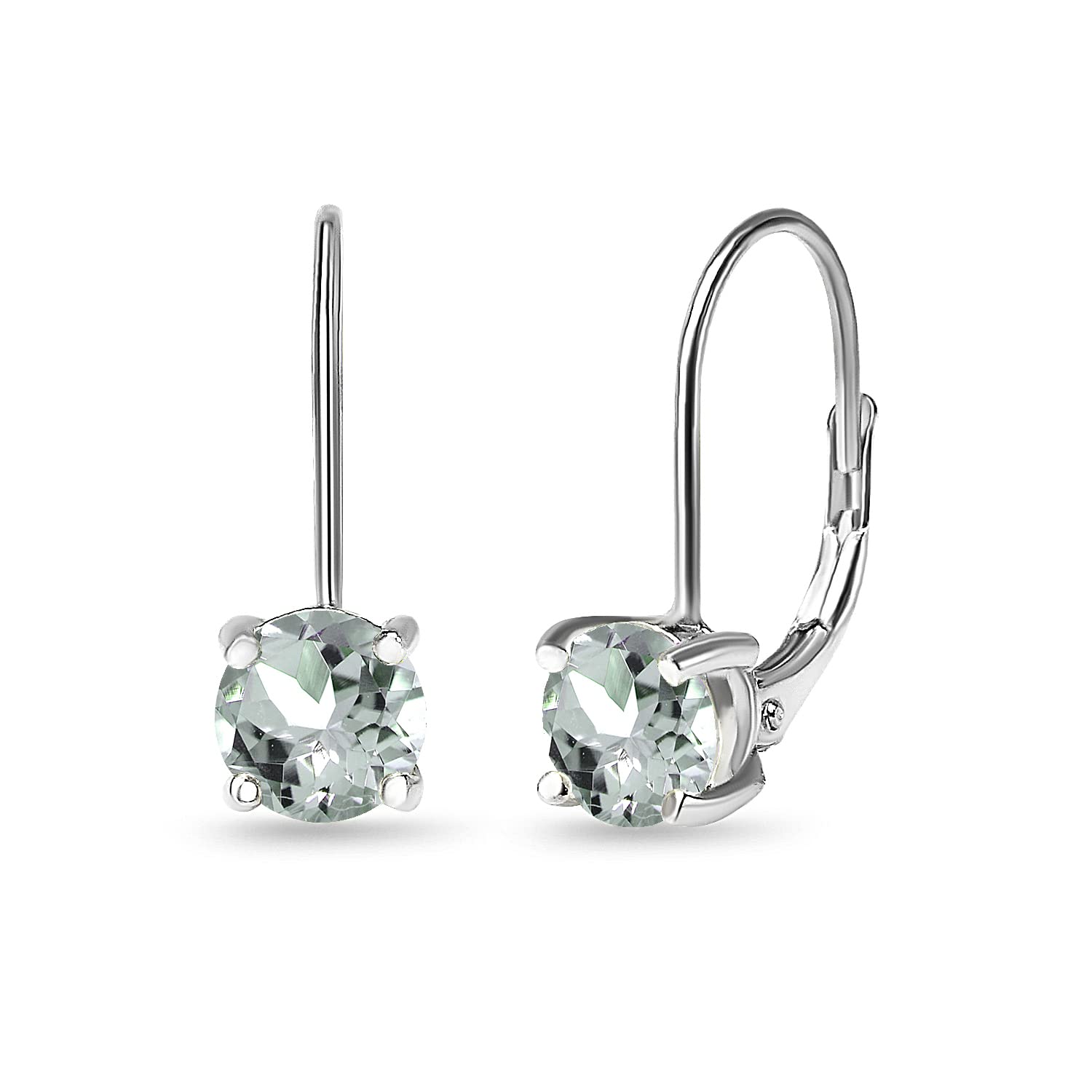 Birthstone Earrings for Women - 6mm Round Genuine or Synthetic Gemstone Leverback Drop Dangle Earrings in Sterling Silver with Gold Flash | Perfect for Gifts, Weddings & Everyday Wear