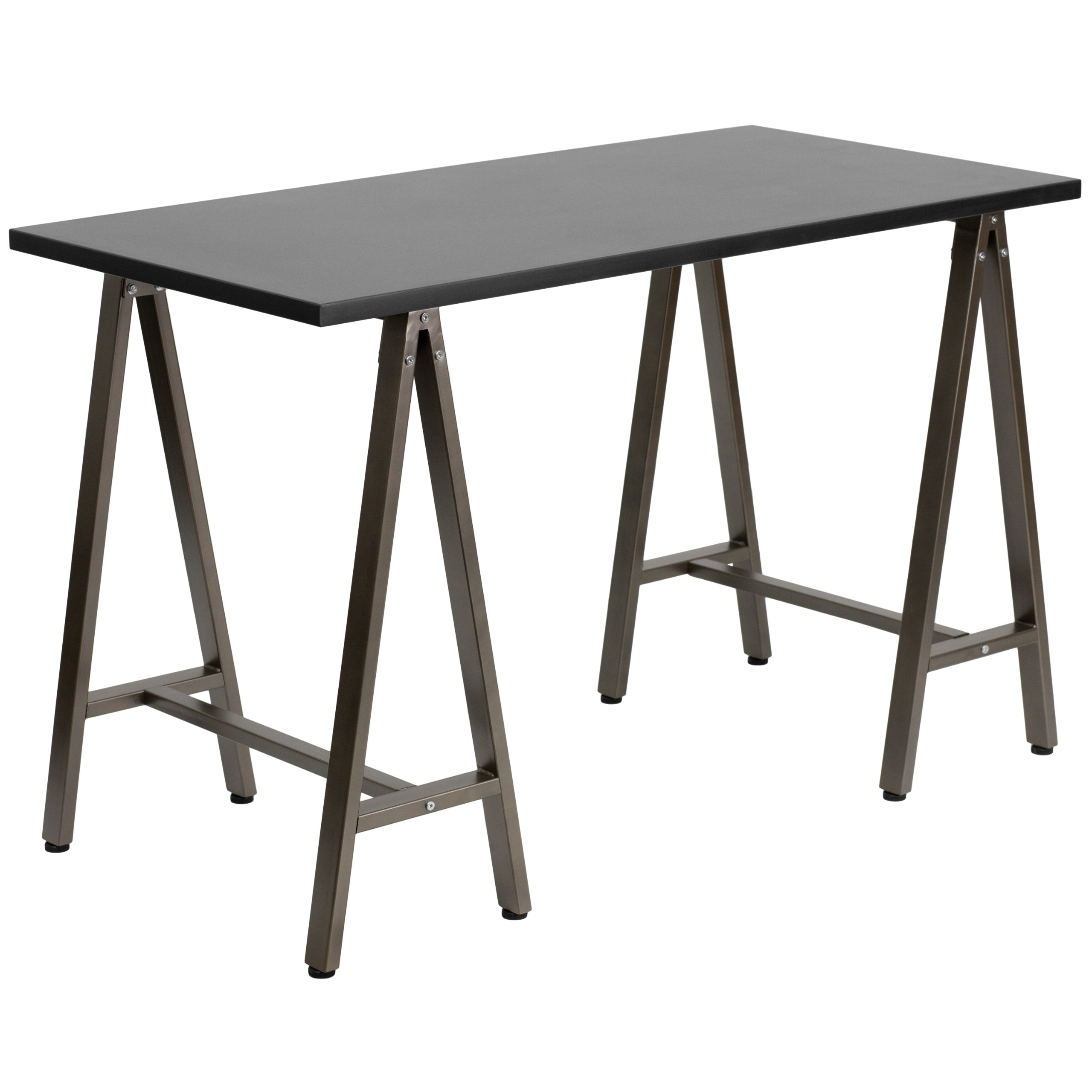 Flash Furniture Black Computer Desk with Brown Metal Frame - Home Office Desk for Work, Study & Gaming - Compact Writing Table for Small Spaces