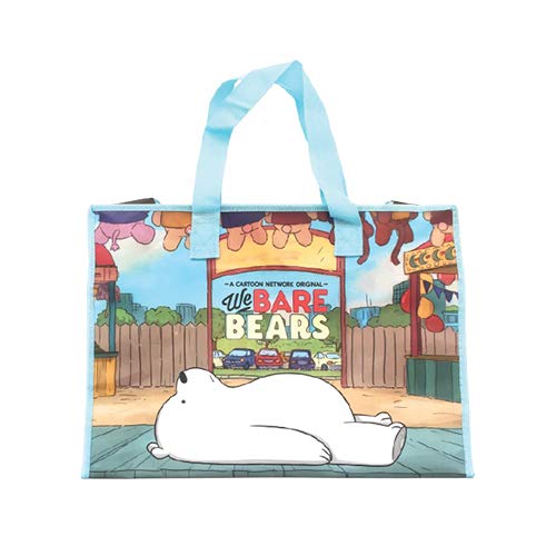 We Bare Bears Small Nonwoven Fabric Reusable Grocery Bags - Eco-Friendly PP Coated Foldable Shopping Tote Bags (Sky Blue) - Perfect for Groceries, Picnics & Beach Trips
