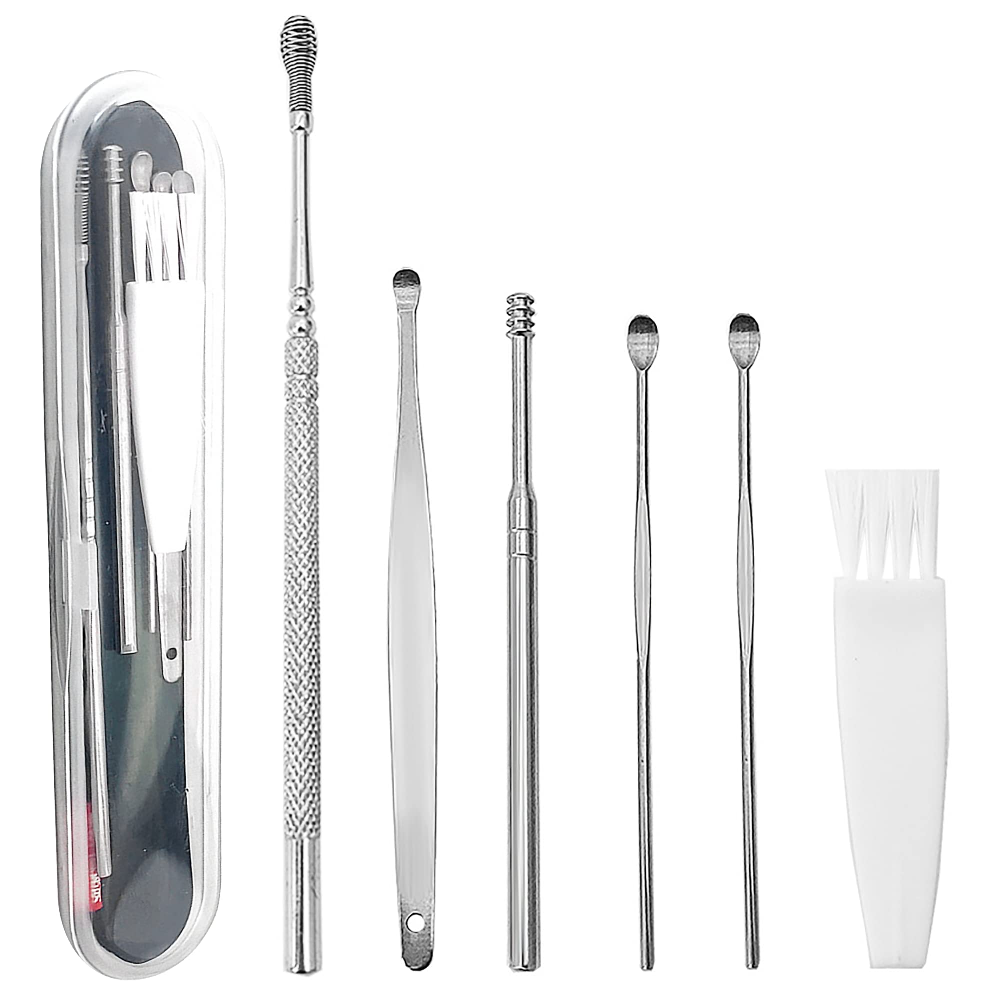 6 PCS Reusable Stainless Steel Ear Wax Removal Kit with Storage Box & Cleaning Brush – Safe Earwax Remover Tool for Adults & Kids – Perfect for Home, Travel, and Professional Ear Cleaning Care