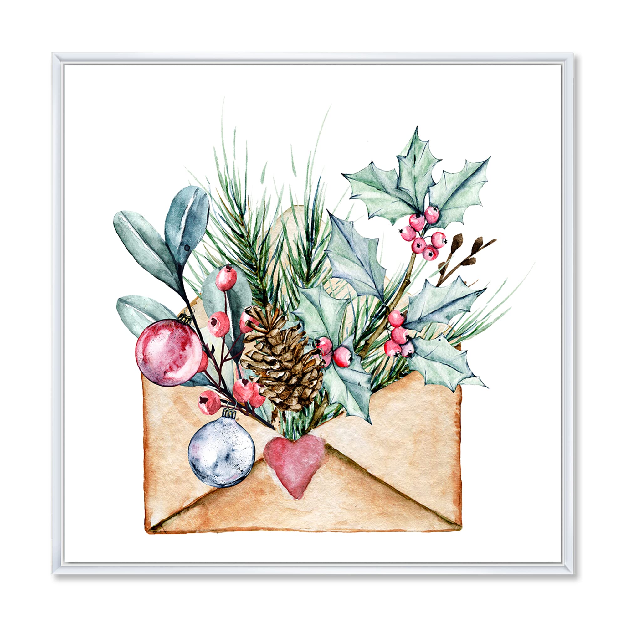 DesignQ Merry Christmas Greeting Card - Traditional Framed Canvas Wall Art Print for Holiday Home Decor, Christmas Party & Gift Giving