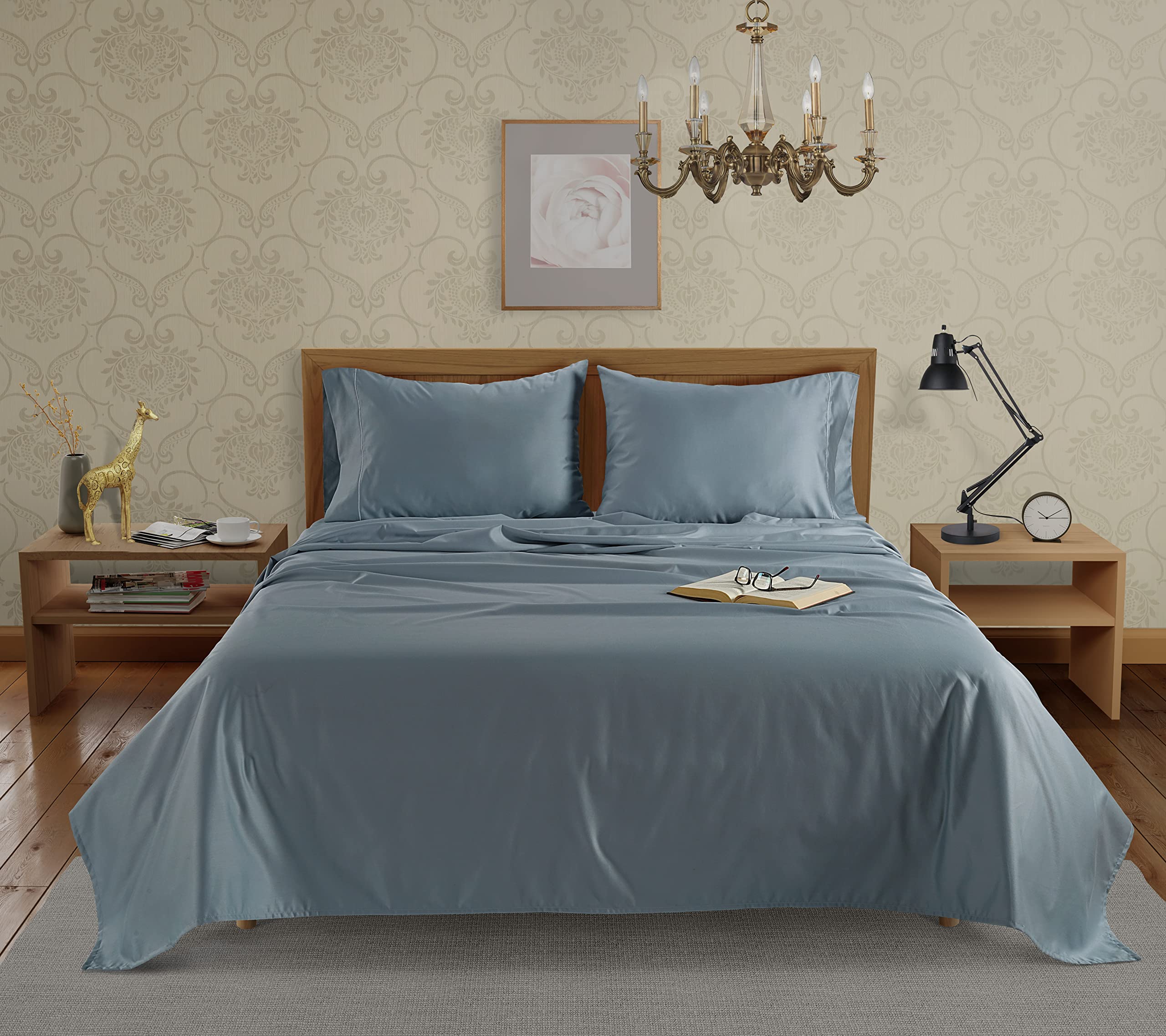 Luxury 100% Bamboo Rayon Queen Sheet Set - 4-Piece Deep Pocket Bed Sheets for Queen Size Mattress | Soft & Breathable | French Blue | Perfect for Hot Sleepers & Eco-Friendly Bedroom