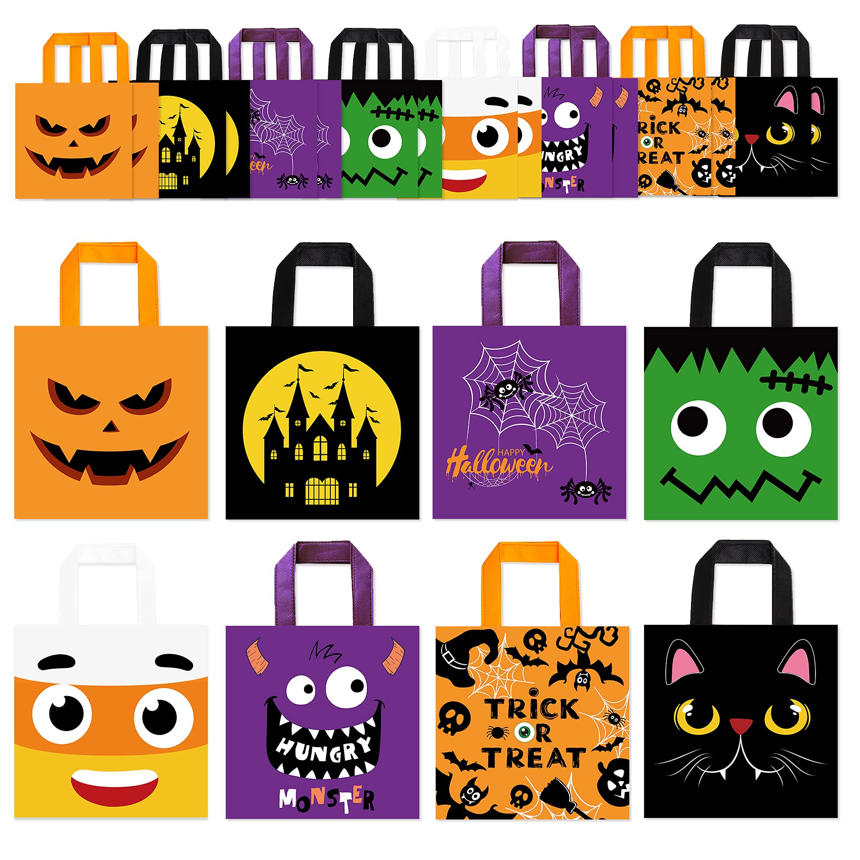 Joy Bang Halloween Treat Bags for Kids - Reusable Non-Woven Trick or Treat Tote Bags with Handles (12-Pack) - Perfect for Classroom Parties, Neighborhood Trick-or-Treating & Halloween Festivities