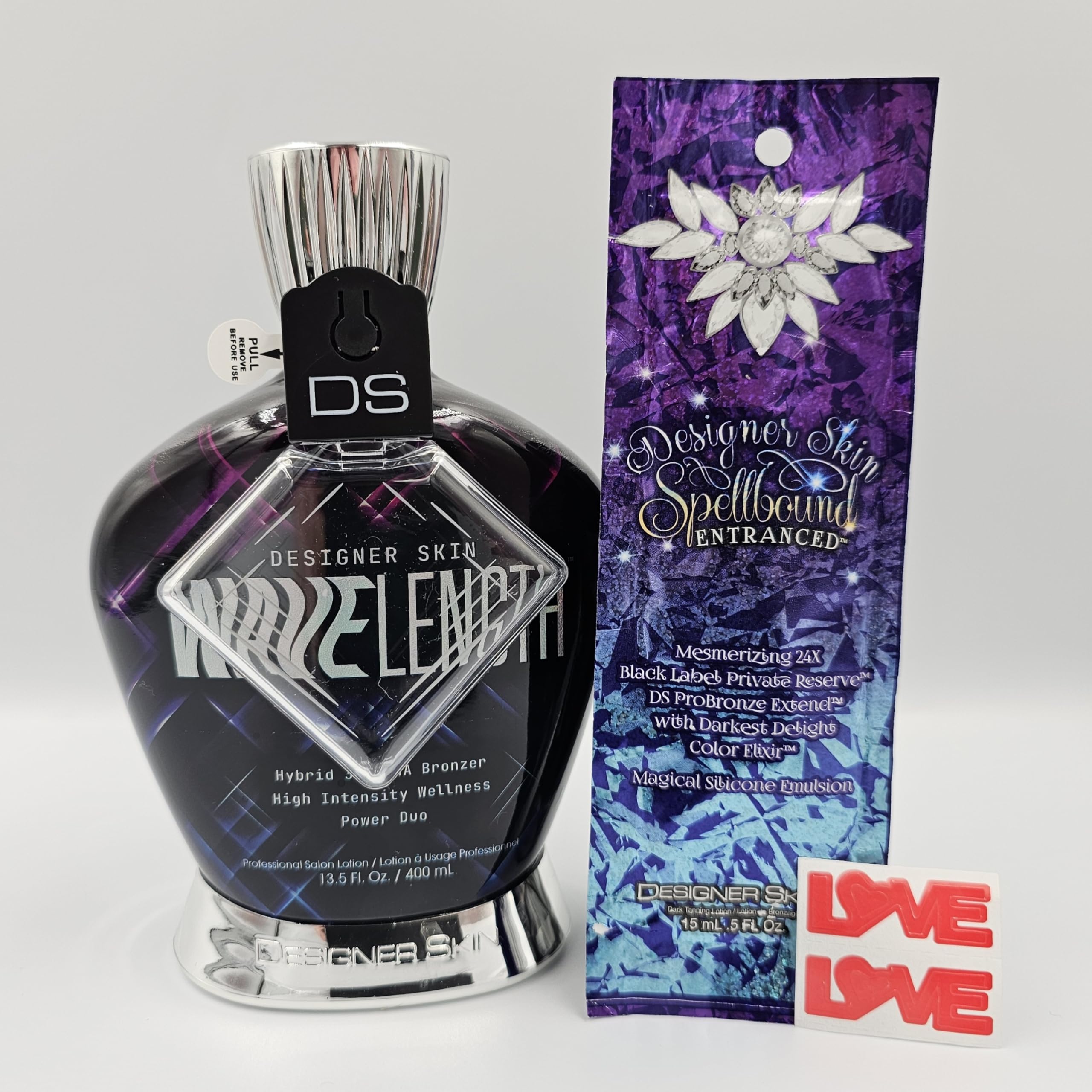 Designer Skin Wavelength Hybrid 35X DHA Bronzer Tanning Lotion 13.5oz with Spellbound Packet 0.5oz - Fast-Acting Sunless Tanning for a Natural Glow, Perfect for Beach, Pool & Vacation Prep