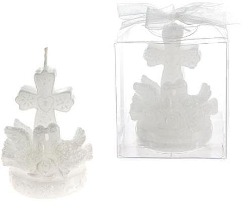 Double Doves with Cross Candles in Clear Box - Pack of 48 - Perfect for Weddings, Baptisms & Religious Ceremonies