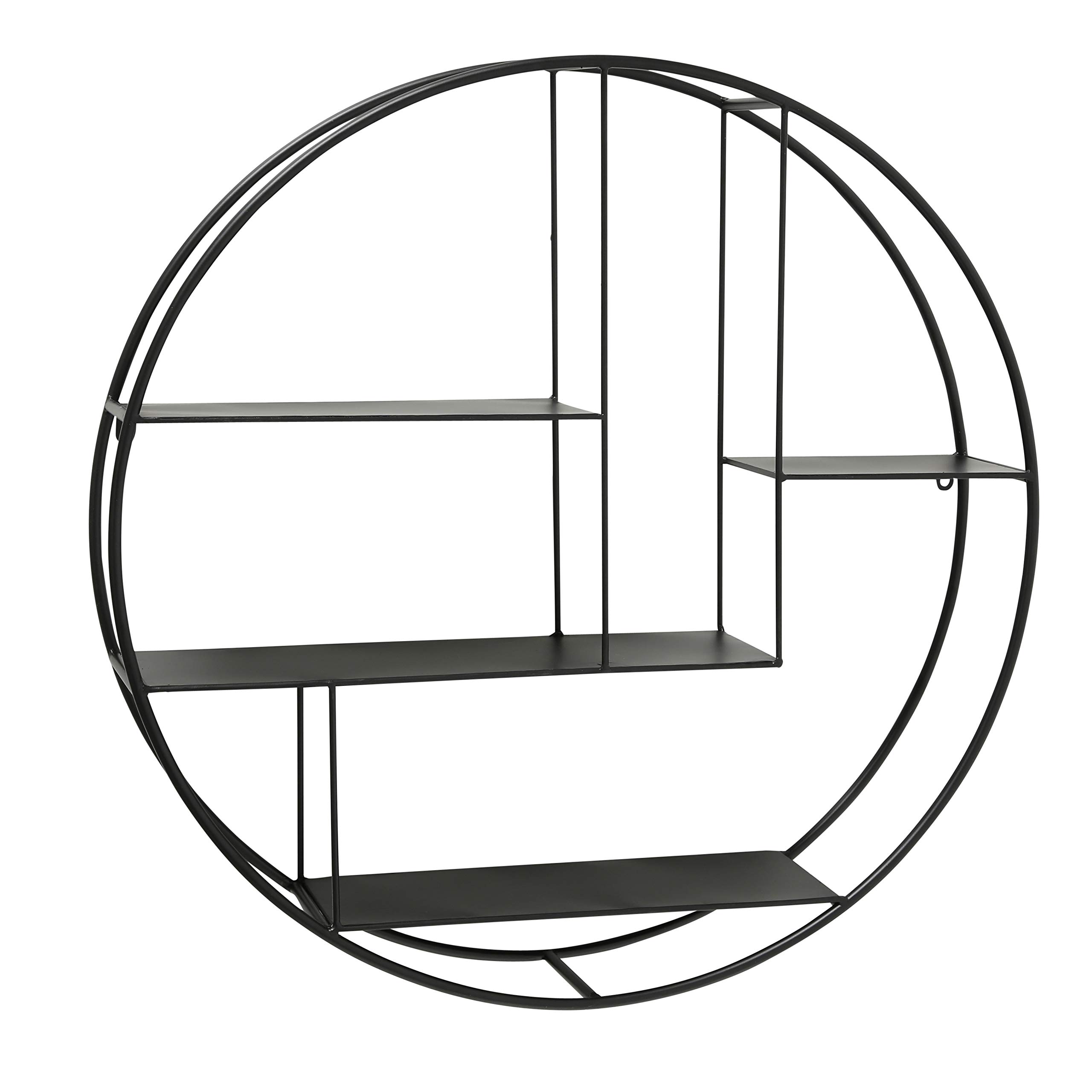 WHW Whole House Worlds 4-Tier Industrial Round Metal Floating Wall Shelf - 29 Inch Diameter, Black Iron, Scandi Contemporary Style - Perfect for Living Room, Bedroom, Kitchen Storage & Home Decor