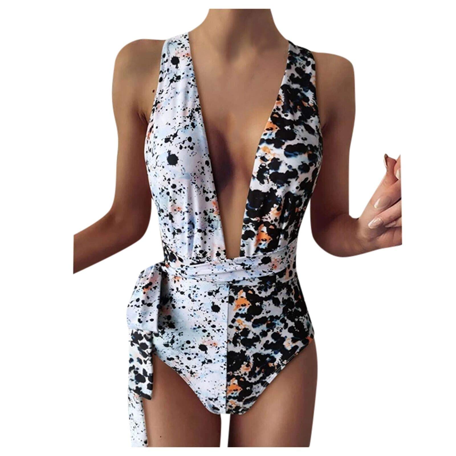 Sexy One Shoulder Leopard Print Swimsuit - Irregular Dot Design & Color Blocking for Women | Perfect for Beach Vacations, Pool Parties, and Summer Getaways